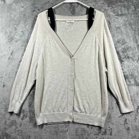 Babaton Cardigan Women Size Medium Cream Nude Button-up V-Neck Finley Silk Blend - Picture 1 of 9